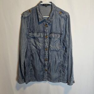 Velvet Heart Women's Denim Blue Button Down Long Sleeve Shirt Jacket Tencel